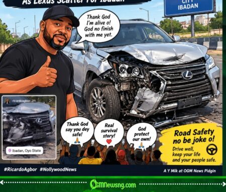 Ricardo Agbor Crash: Nollywood Actor Escape Big Road Wahala As Lexus Scatter For Ibadan
