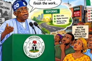 Tinubu Tells Nigerians: “Allow Me Finish This Work” As Reform Wahala Still Dey Find Its Way Home