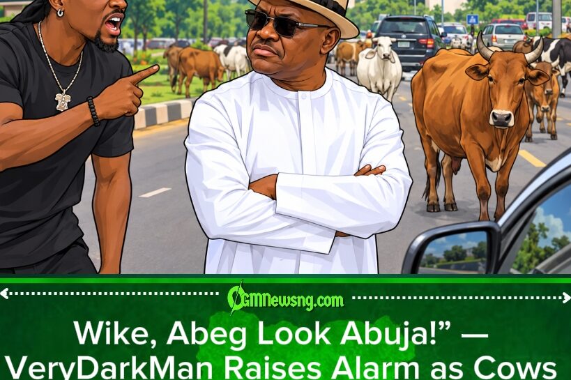 “Wike, Look Wetin Dem Turn Abuja Into!” VeryDarkMan Drags FCT Minister as Abuja Street Grazing Refuses to Disappear