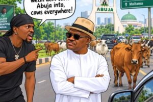 “Wike, Look Wetin Dem Turn Abuja Into!” VeryDarkMan Drags FCT Minister as Abuja Street Grazing Refuses to Disappear
