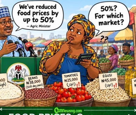 FOOD PRICES: FG Says 50% Don Go Down, But Market Woman Still Dey Calculate