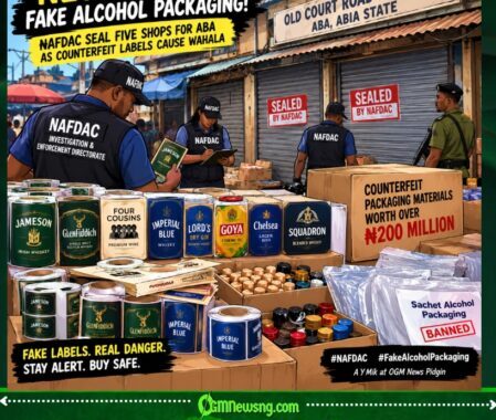 ₦200 MILLION FAKE ALCOHOL PACKAGING! NAFDAC SEAL FIVE SHOPS FOR ABA AS COUNTERFEIT LABELS CAUSE WAHALA