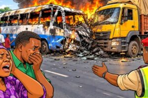 OKOLOWO CRASH: Truck Try U-Turn, Bus Collide Am, Three People Burn To Death For Ilorin