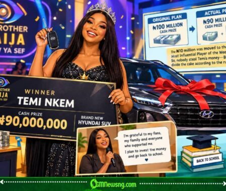 ₦90 Million: Temi Nkem Collects Her BBNaija Crown — But Why Did ₦10 Million Vanish From The Original Prize?